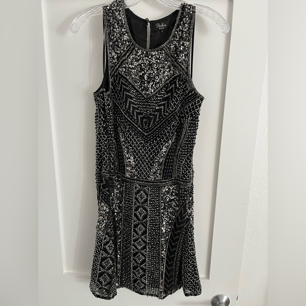 Parker black & silver sequin dress